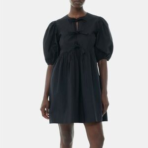 Ganni Tie Front Puff Sleeve Dress